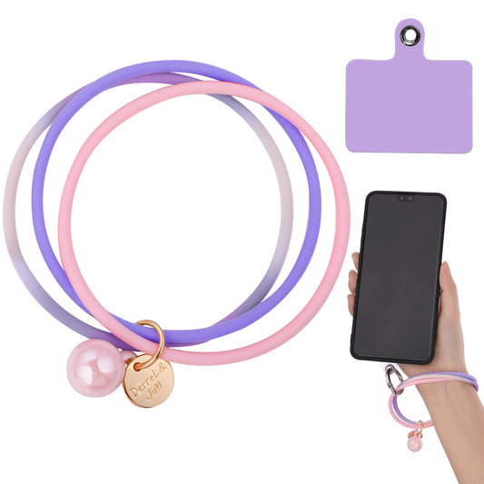 cobee 3-in-1 Silicone Phone Wrist Lanyard with Patch and Metal Ring, Universal Phone Wrist Strap Fashion Cell Phone Wrist Loop Charm for Women Compatible with Most Smartphones(Purple Mix Pink)