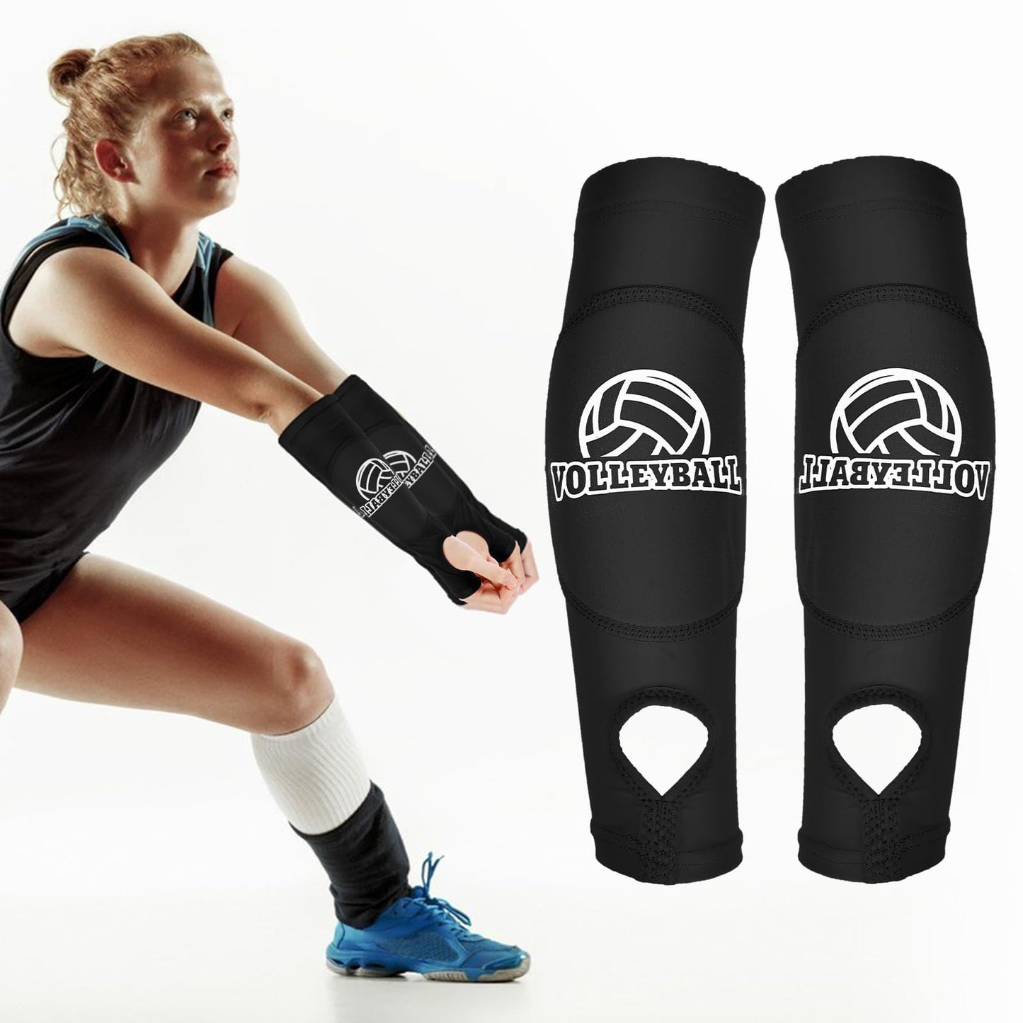Yuanchu 1 Pair of Volleyball Arm Protectors, Elastic Volleyball Arm Sleeves with Non-Slip Protective Padding Thumb Hole Forearm Protectors Arm Sleeves Forearm Protection Accessories for Arm Protection