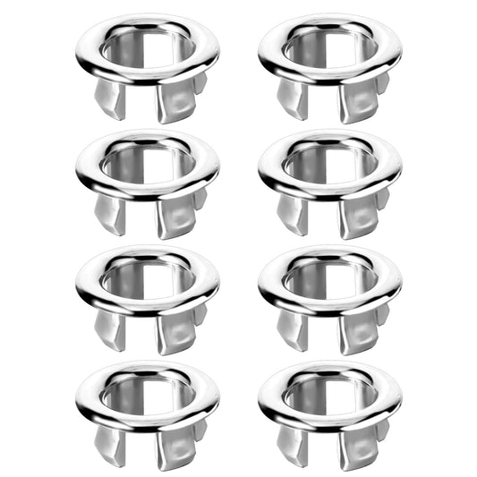 Amabro 8PCS Sink Overflow Ring, Sink Basin Overflow Trim Ring Cover Electroplating Trim Overflow Drain Cover Round Hole Insert Cap Bathroom Kitchen Vanity(Silver)