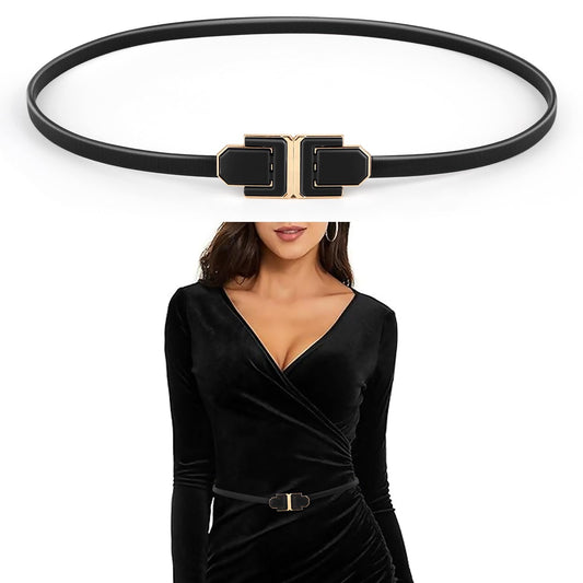 AOZUO Metal Belts for Women, Elastic Skinny Waist Chain Belt Adjustable Stretchy Waist Cinch Belt for Dresses, Jeans, Black, 70-110cm/28-43in