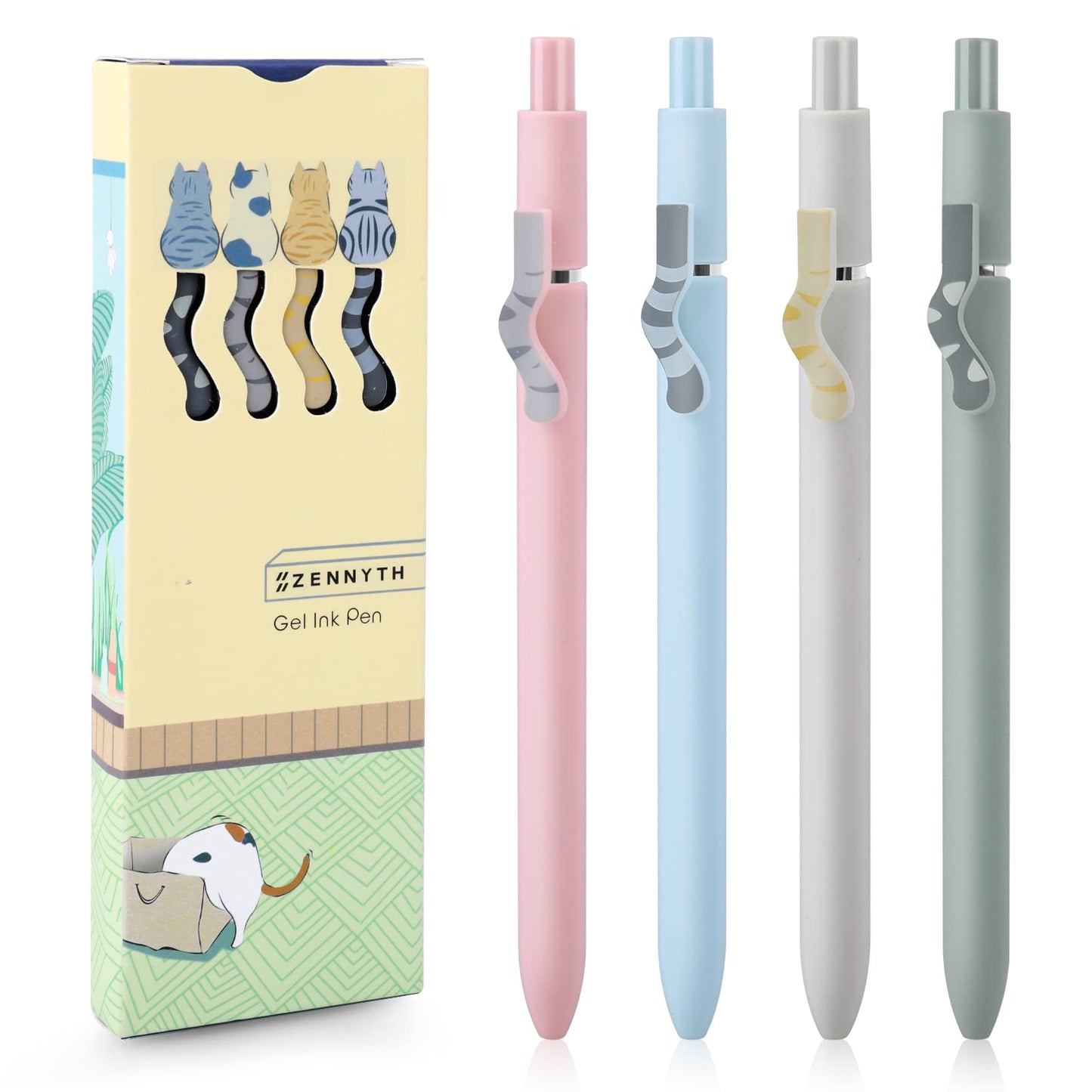 Cobee Cute Cat Gel Pens, 0.5mm Retractable Ballpoint Pens Aesthetic Gel Ink Pens Black Ink Pen Pastel Fine Point Pen JPastel Roller Ball Pens Smooth Writing Pens School Office Gift Supplies 4 Pcs