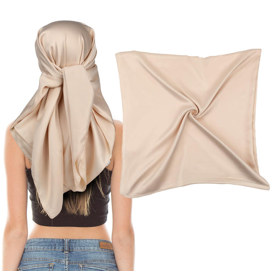 Jeffdad 35" Large Square Satin Head Scarf, Silk Scarf for Women Hair Bandana, Head Scarves for Hair Wrapping and Sleeping at Night(Skin Color)
