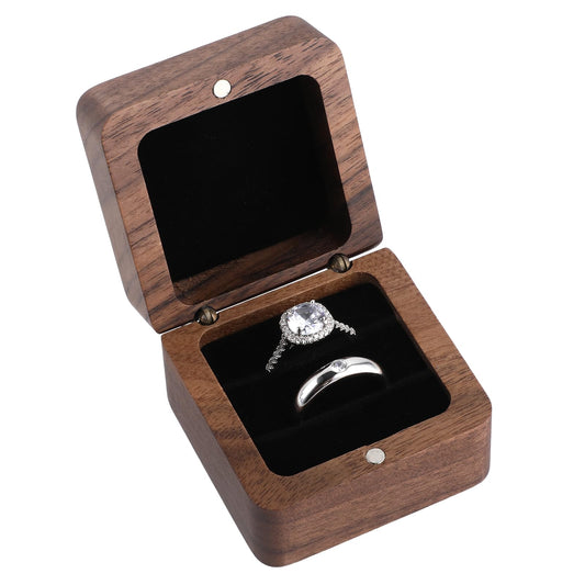 Giantree Wooden Ring Box, SmallEngagement Ring Holder Box with 2 Slots, Square Wedding Ring Box for Ring, Retro Ring Holder Box Double Ring Holder Case Box for Wedding Proposal Ceremony(Double Slots)