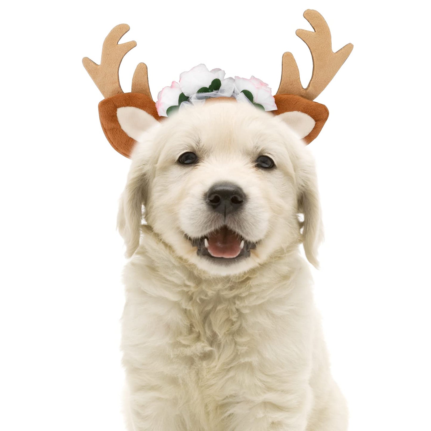 cobee Dog Christmas Reindeer Antlers Headband, Xmas Pet Classic Elk Headwear Merry Christmas Dog Antlers Headbands Adjustable Elastic Deer Hat for Party Cat Headwear Funny Cap Accessories(Large Size)