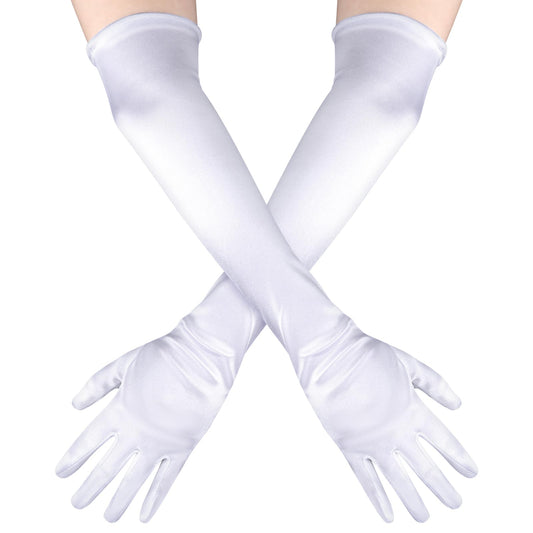 Andibro Gloves Long, 1 Pair Elegant Women's Satin Gloves Evening Gloves for Halloween Carnival Costume Bride(Whte)