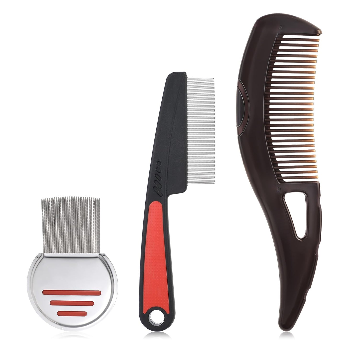 Yuanchu 3 Pcs Stainless Steel Lice Comb Set, Extra Fine Scale Comb for Removing Lice Pillow and Dandruff, Flea Comb for Children and Adults, Pet Massage, Hair Comb,