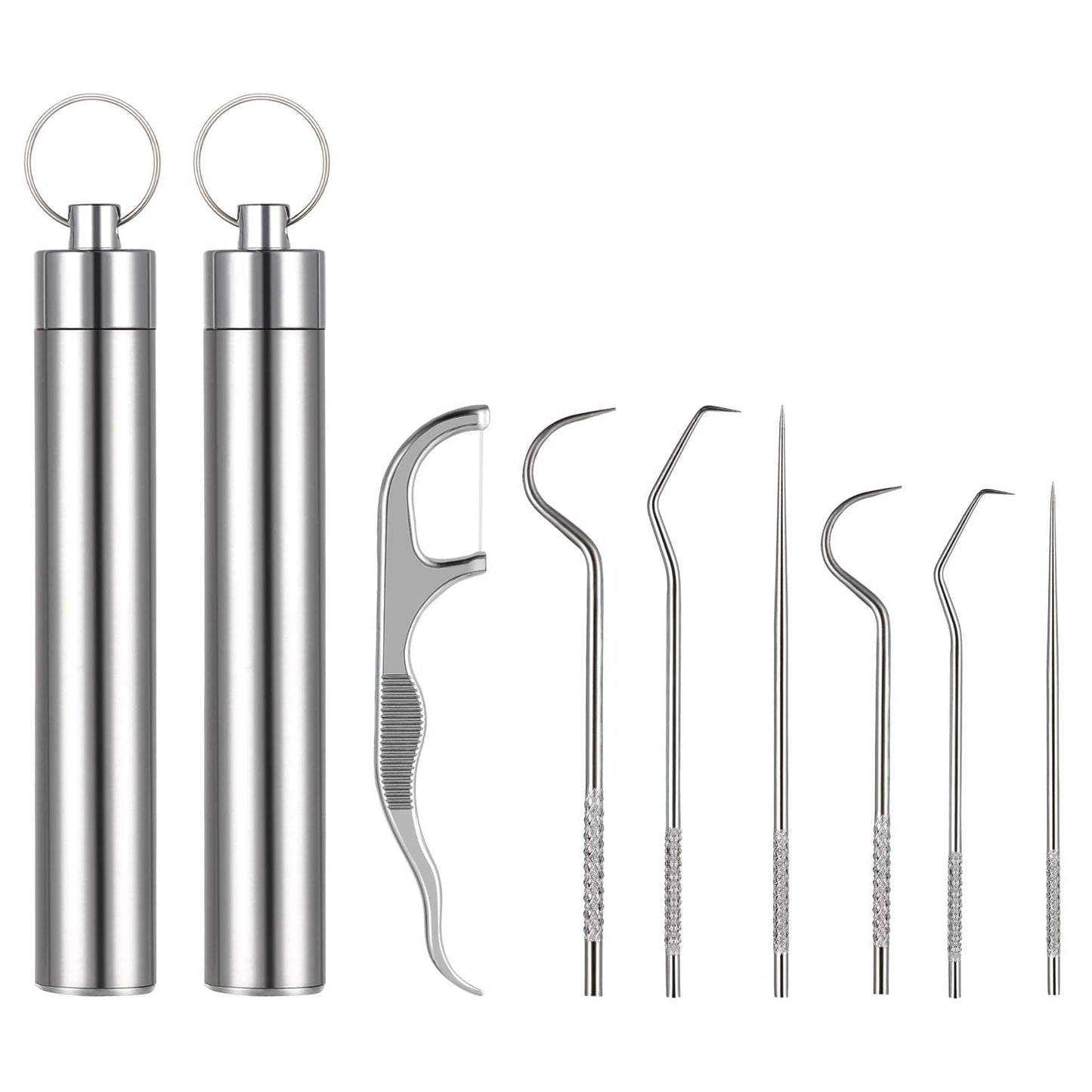 simarro 7 Pcs 2 Set Portable Stainless Steel Toothpicks Set, Reusable Toothpick Cleaning Kit for Teeth (7 Pcs 2 Set)