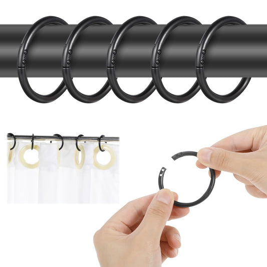 AOZUO 30PCS Shower Curtain Rings, Round Snap Black Shower Hooks Anti-Drop Curtain Plastic Hooks Decor Glide Smoothly Shower Rings for Curtain Bathroom Shower Rod Bedroom