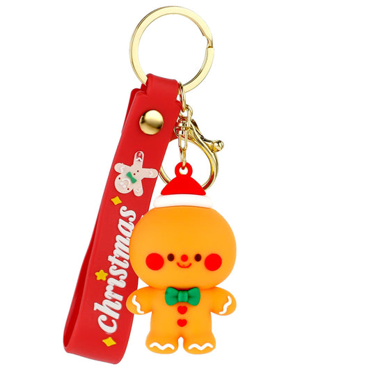 Amaxiu Christmas Keychain, Cute Gingerbread Man PVC Key Chain Cartoon Xmas Theme Silicone Wristlet Keyring for Girls Women Handbag Schoolbag Pendant Party Decoration (Gingerbread Man)