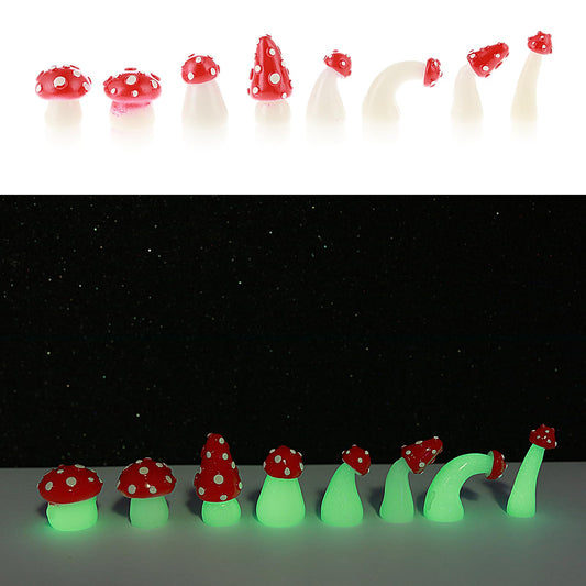 Giantree 8 Pcs Luminous Mini Mushrooms Crafts Tiny Mushrooms Mini Figurines Cute Mushrooms Decoration, 3D Fairy Garden Mushrooms Indoor Outdoor Mushroom Statue Decor for Bonsai Micro Landscape Craft