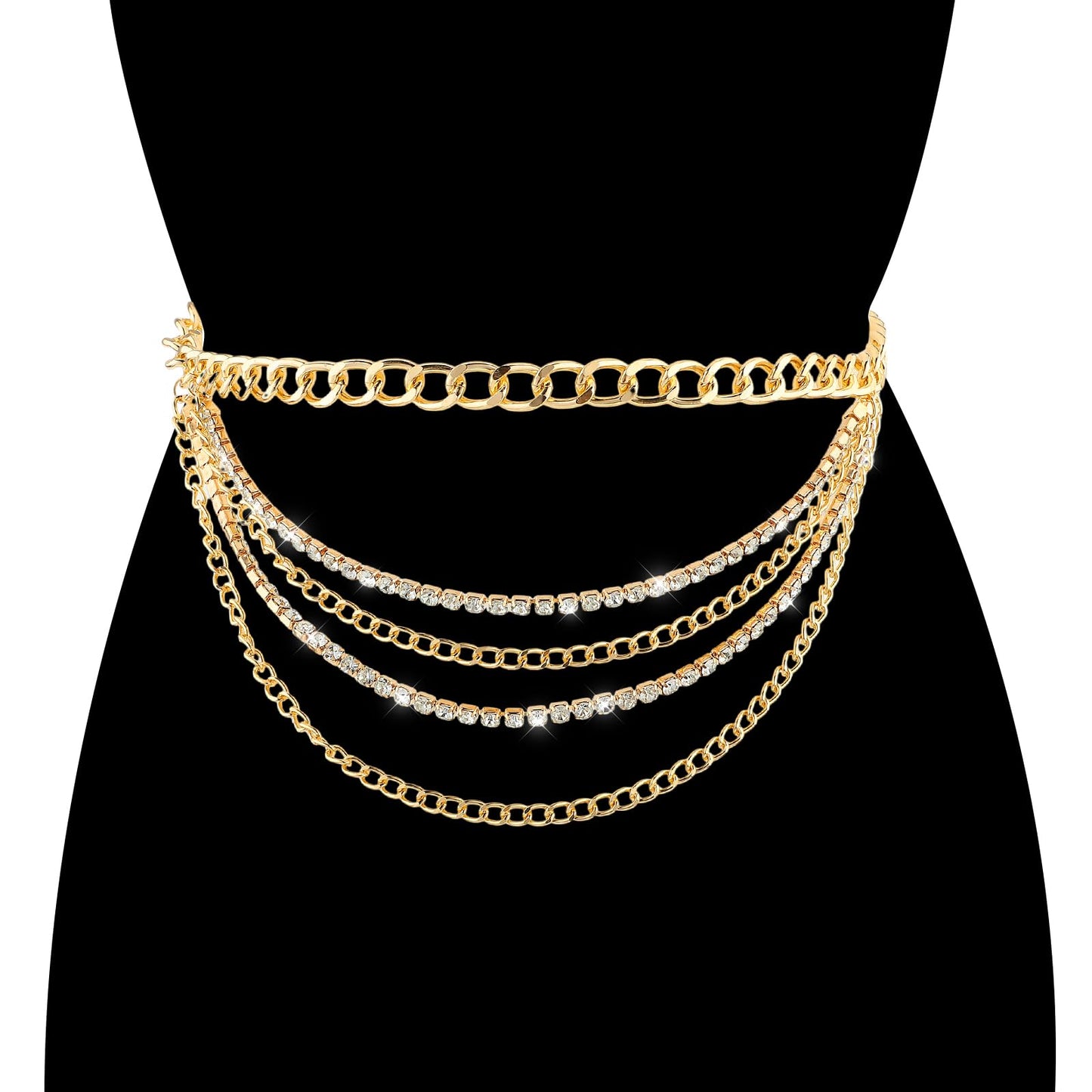 GEEHUA Multilayer Metal Waist Chain, Women Dress Belt Gold Chain Belt Adjustable Alloy Belts Metal Belt for Dresses Jeans
