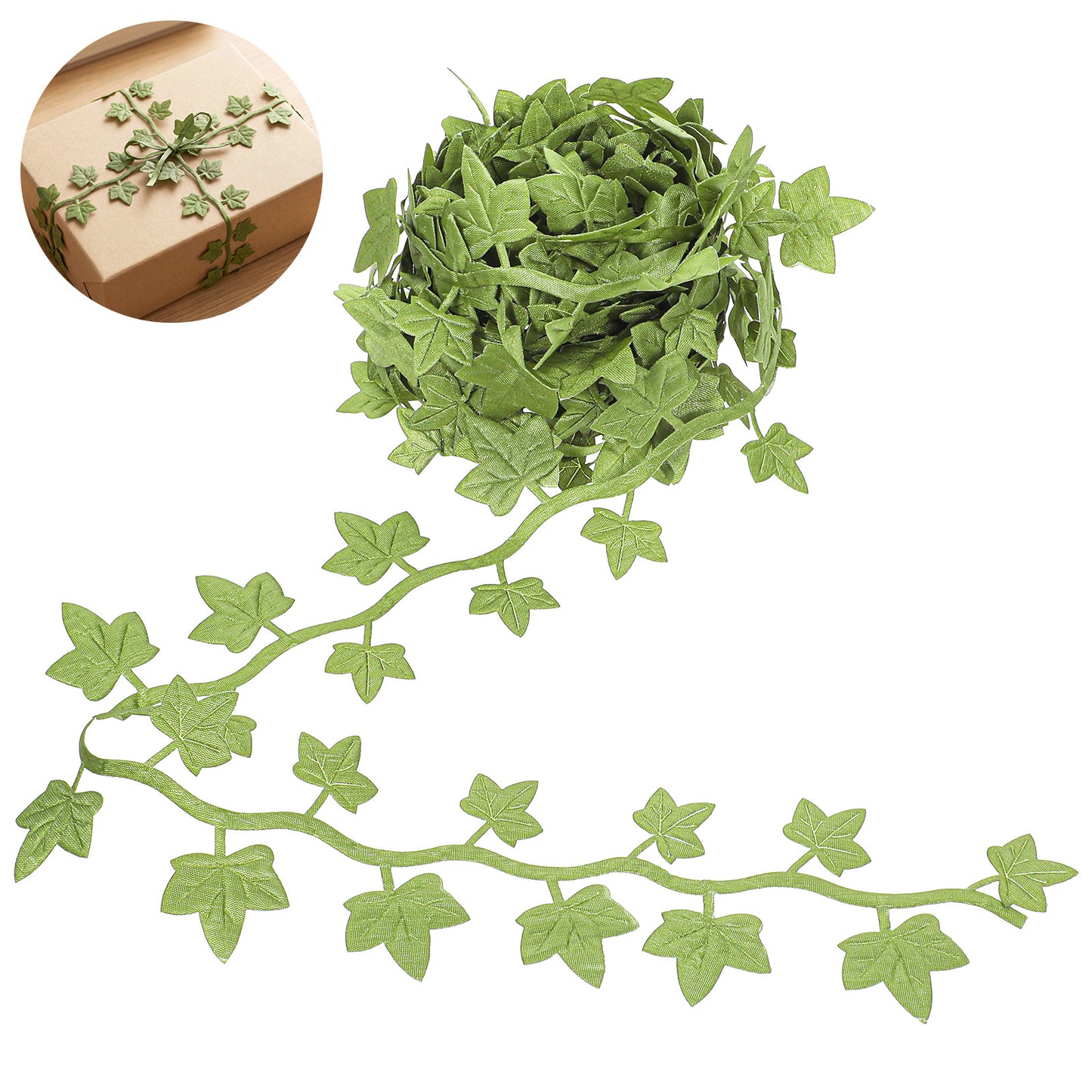 DOPENSPI 65.6ft Green Maple Leaf Ribbon, Artificial Maple Leaf String Trim