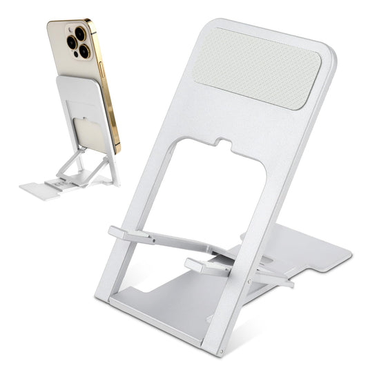 Andibro Foldable Cell Phone Stand, 4-angle Portable Phone Holder Adjustable Phone Dock Cradle Desktop Mobile Stand Office Desk Accessories Thin Travel Holder for Mobile Phone Tablets(Silver)