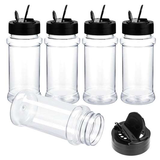 Molain 5 PCS Empty Spice Jars 3oz with Shaker Lids Plastic Seasoning Containers Clear Seasoning Bottles to Pour or Shake for Spice, Powders, Peppers, Salt for Spice Rack, Drawer, Cabinet