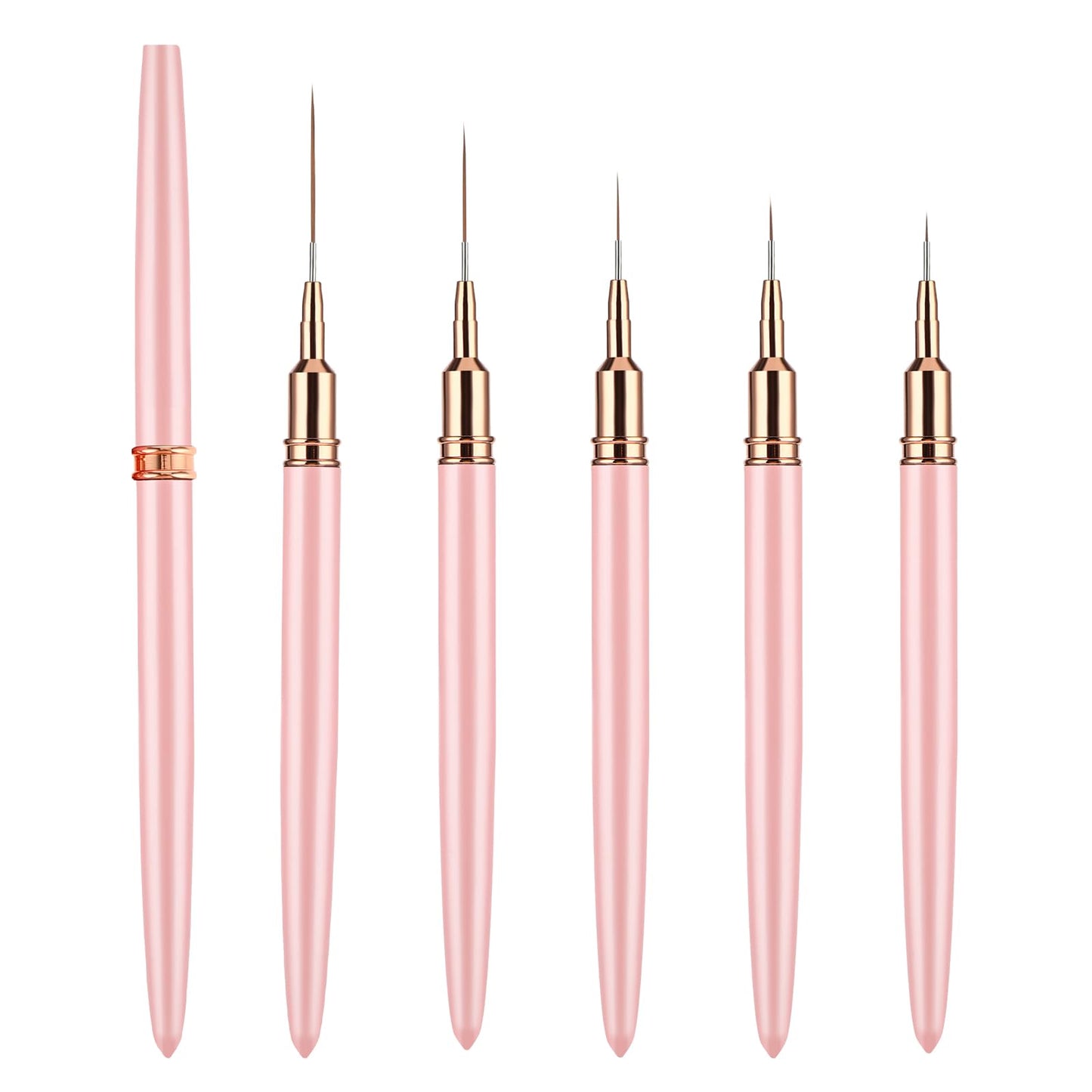 Amabro 5Pcs Nail Art Brushes, 4/8/12/20/25mm Liner Brushes Thin Nail Detail Brush Set French Tips Fine Nail Art Pen Pink Nail Art Design Tool for Nail Gel Polish Dotting Painting Drawing Long Lines