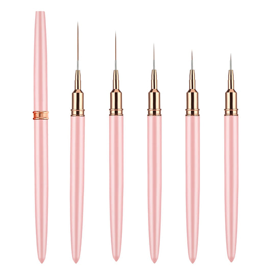 Amabro 5Pcs Nail Art Brushes, 4/8/12/20/25mm Liner Brushes Thin Nail Detail Brush Set French Tips Fine Nail Art Pen Pink Nail Art Design Tool for Nail Gel Polish Dotting Painting Drawing Long Lines