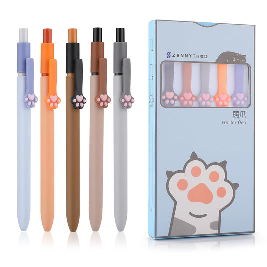 Amaxiu Cute Cat Paw Gel Ink Pens, 5 Pcs 0.5mm Retractable Ballpoint Pens Aesthetic Rollerball Pen Kawaii Stationary Pen Black Ink Fine Point Pens for Cat Lovers Office School Supplies