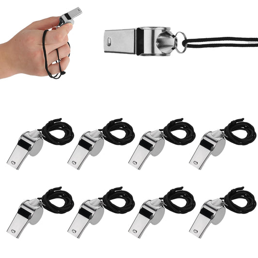 Giantree Whistle, 8 Pcs Professional Stainless Steel Whistles with Lanyard Loud Crisp Sound Sports Whistles for Referees Coaches Policies Pet Training Outdoor Sports
