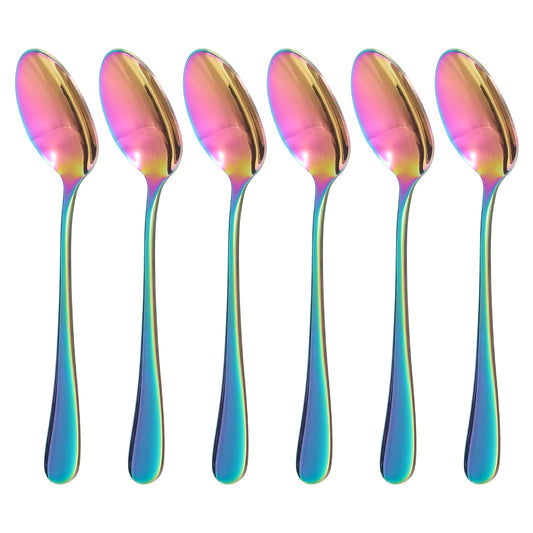 AOZUO Set of 6 14 cm Coffee Spoons Stainless Steel Teaspoons Rainbow Small Spoon Latte Macchiato Spoon Colourful Dessert Spoon Mirrored Surface Espresso Spoon Teaspoon