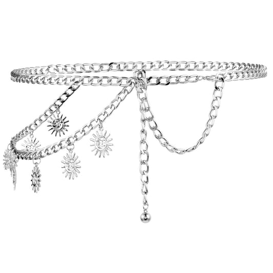 Giantree Women's Gold Aluminum Alloy Body Chain, Adjustable Sun Moon Pendant Belt for Dress Jeans, Occasion Wear, Accessories