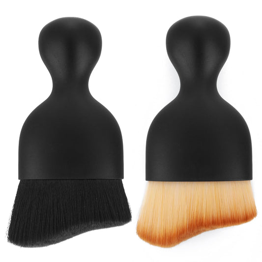 Amaxiu No Scratch Auto Interior Dust Brush, 2PCS Car Interior Cleaning Soft Brush Car Detailing Brush Car Cleaning Brushes Duster Soft Bristles Detailing Brush Dusting Tool(Light Brown, Black)