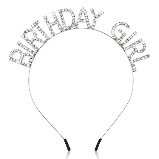 Jeffdad Birthday Crowns Girl Headband, Happy Birthday Girl Sash Bling Rhinestone Hair Band Princess Queen Sweet Tiara for Women Girl Birthday Party Christmas Decorations(Silver)