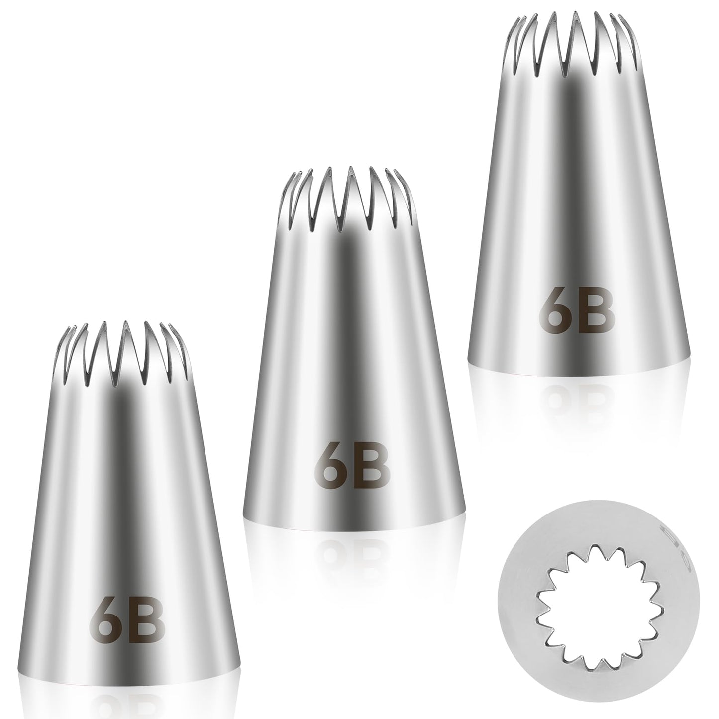 Giantree 3 PCS 6B Cake Piping Nozzle Tips, Stainless Steel Large Piping Tips Cake Decorating Tools for Buttercream Icing Birthday Cake Cupcake DIY Baking Supplies