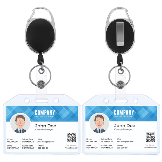 Bewudy 2 Pack ID Badge Holder with Clip, Badge Reels Retractable Heavy Duty, Clear Id Card Holder with Carabiner Badge Reel, Credit Card Holder with 24 inches Pull Cord (Horizontal)