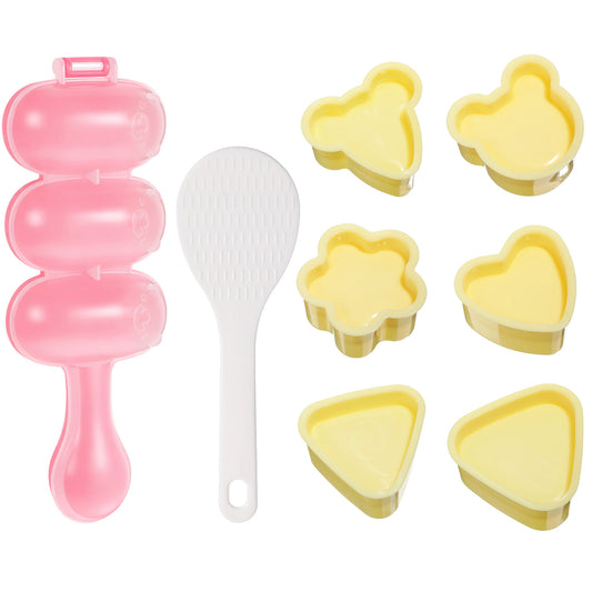 HJZHII 8PCS Onigiri Mold Set, Rice Ball Mold DIY Rice Ball Shaker with Mini Rice Scoop Cute Sushi Maker Mold for Bento Lunch Food Shaping Kitchen Tool