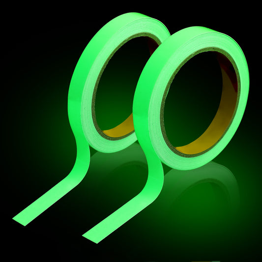 MBAIYO Glow in The Dark Tape, 20m Lasting Bright Fluorescent Warning Tape 0.47/0.39in Widths Warterproof Glow in The Dark Stickers Strong Adhesive Night Decorations Stairs Walls Safe Exit Sign