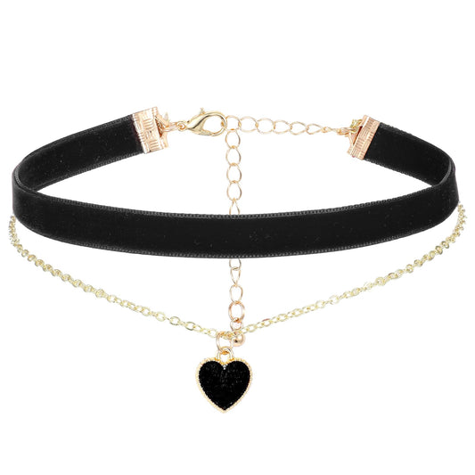 HJZHII Women's Choker Necklace, 29.5 - 36.5 cm Collar Women's Jewellery, Choker Collar Black Red Velvet Necklace Classic Velvet Heart Layered Adjustable Women's Jewellery for Girls Gothic Chain 90s