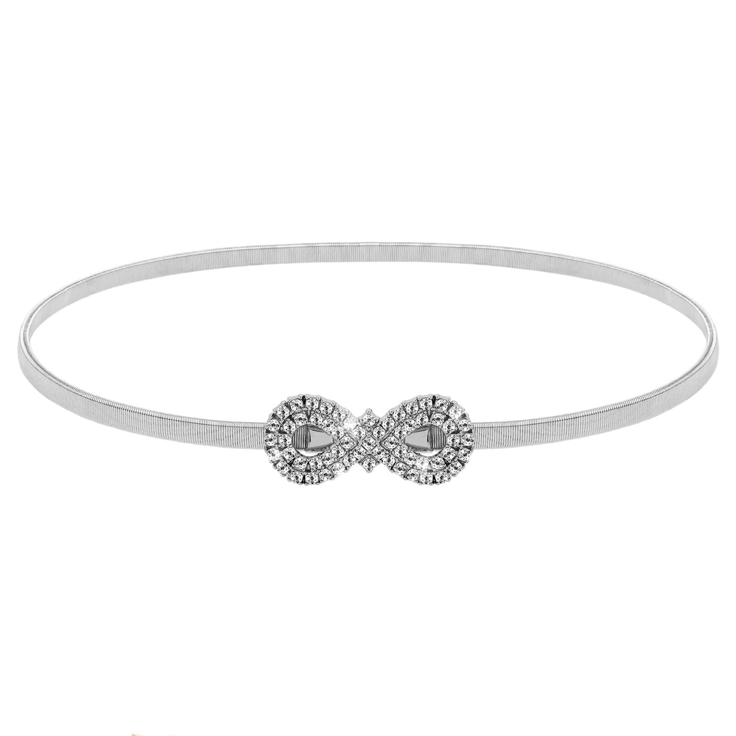 Amabro Silver Belts for Women, Rhinestone Chain Belt Elastic Skinny Belts Waist Belt Fashion Crystal Rope Belt Stretch Belts for Dresses(Silver)