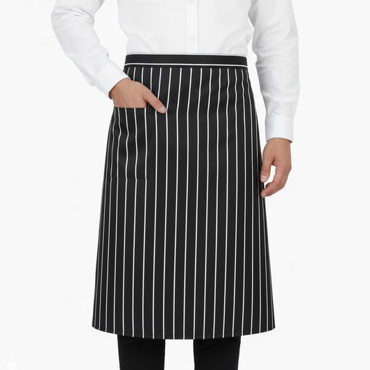 MBAIYO Apron Striped Design, Adjustable Long Front Tie, 68 x 70 cm, Cooking Apron, Half Waiter's Apron, Work Waist Apron, Black, for Men, Kitchen, Restaurant, Bistro, Florist Caf