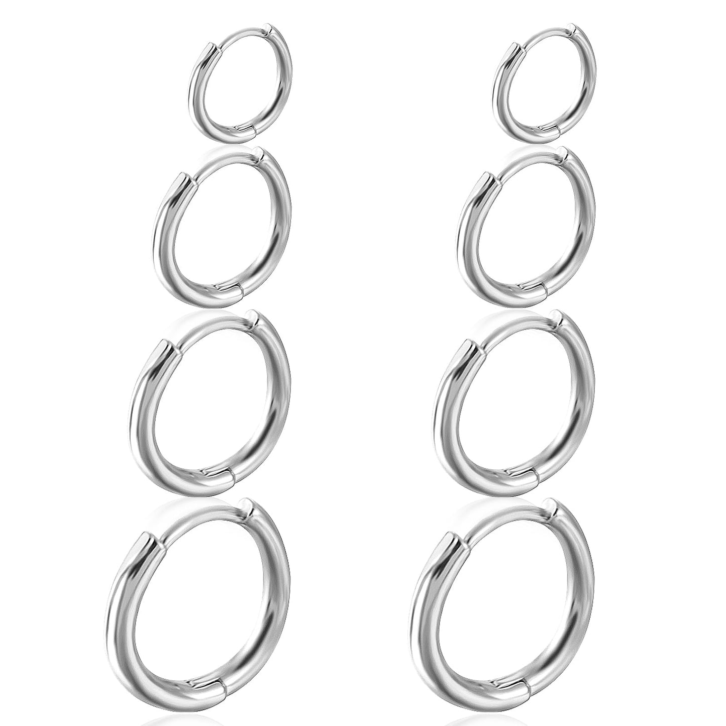 Giantree 4 Pairs 925 Silver Hoop Earrings for Women, Small Earrings Cartilage Sleepers Hoop Earrings Edge Piercing Huggie Earrings Set for Women Men Girls (8mm,10mm,12mm,15mm)