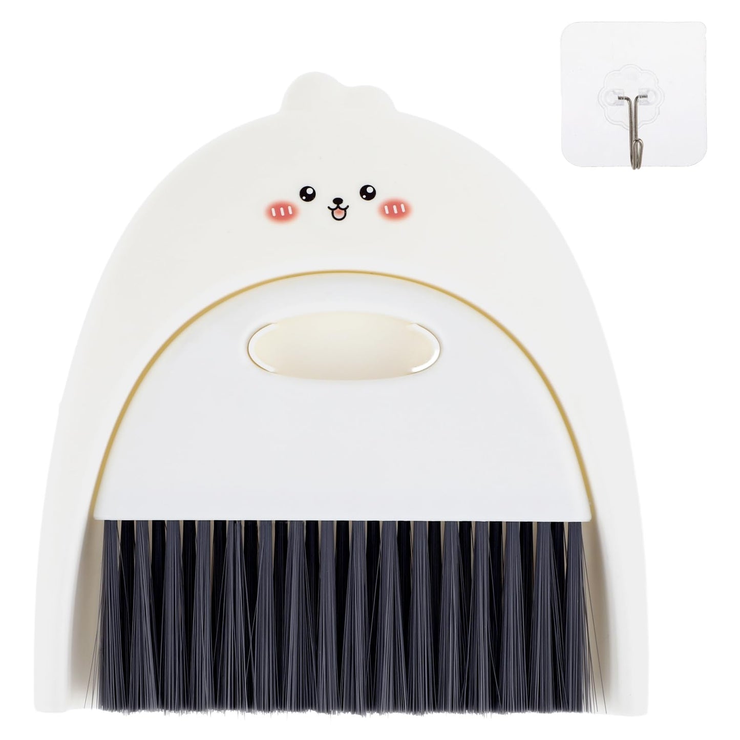 Amabro Mini Dustpan and Brush Cleaner Set, Handheld Broom Dustpan Brush Cute Animal Style Dustpan Broom Portable Cleaning Brush for Table Desk Window Gaps Keyboard Kitchen Pets Nest(White)
