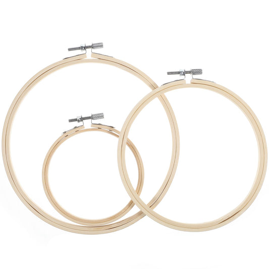 JIYIN 3 PCS Embroidery Hoops, Round Bamboo Cross Stitch Hoop Adjustable Circle Sewing Frame Wooden Embroidery Frame Small Cross Stitch Hoops for DIY Christmas Ornament Crafts Sewing(4in/6in/7in)