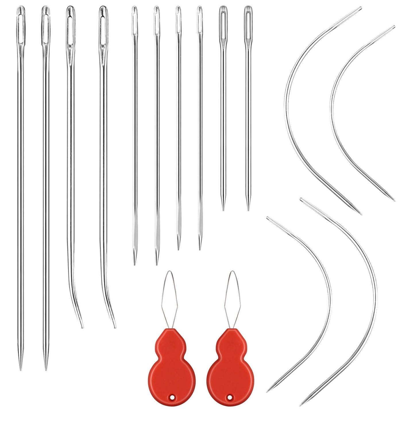 LIQWEI Leather Needles Hand Sewing, 14Pcs Heavy Duty Sewing Needle Set with 2Pcs Threaders, Curved & Triangular Needles for Upholstery, Leather, Canvas Repai