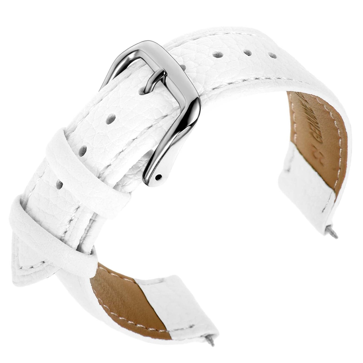 cobee Genuine Leather Watchband, First Layer Calfskin Vintage Watch Strap with Stainless Steel Buckle Universal Replacement Straps for Men Women, Lychee Grain(White, 22mm)