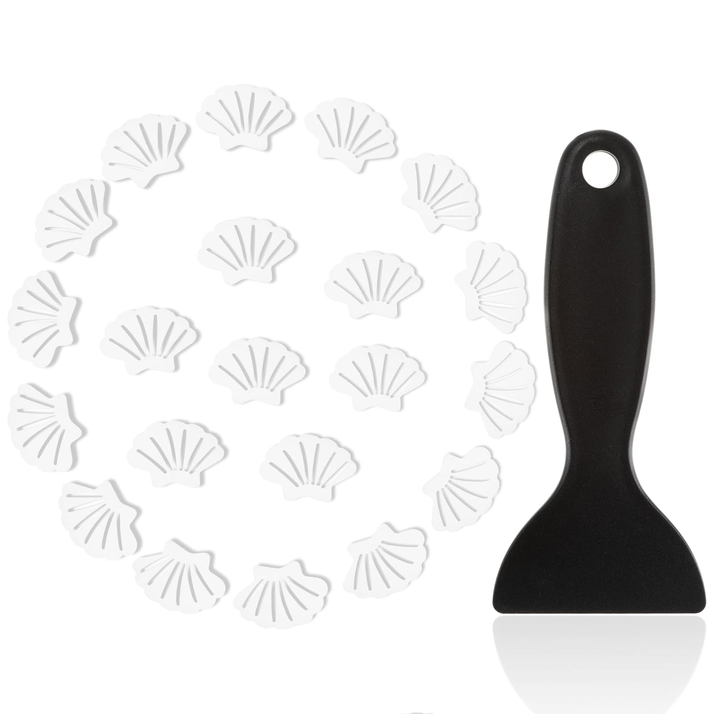 Amabro Shell Shape Anti Slip Bathtub Strips, 20PCS Transparent Adhesive Shower Sticker for Bathtub Non-Slip Strip Stickers Anti Skid Tape Flooring Safety Tape Mat with Scraper for Bath Shower