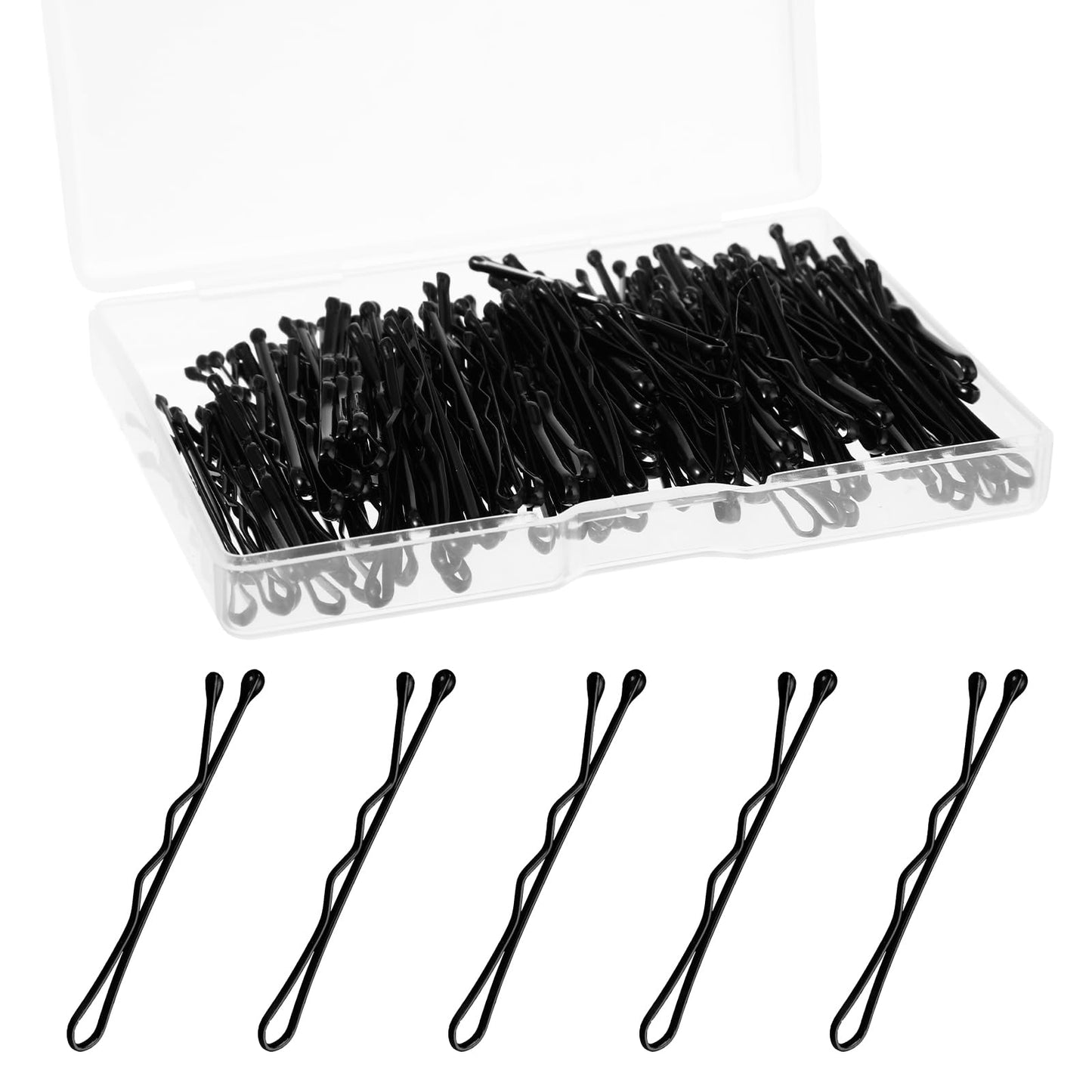 GEEHUA Mini Bobby Pins,150 Count 1.38 Inch Curved Small Hair Pins Kit, Waved Hairpin with Storage Box for Kids Girls, and Women Wedding Hairstyles All Styling Hair Clips Accessories(Black)