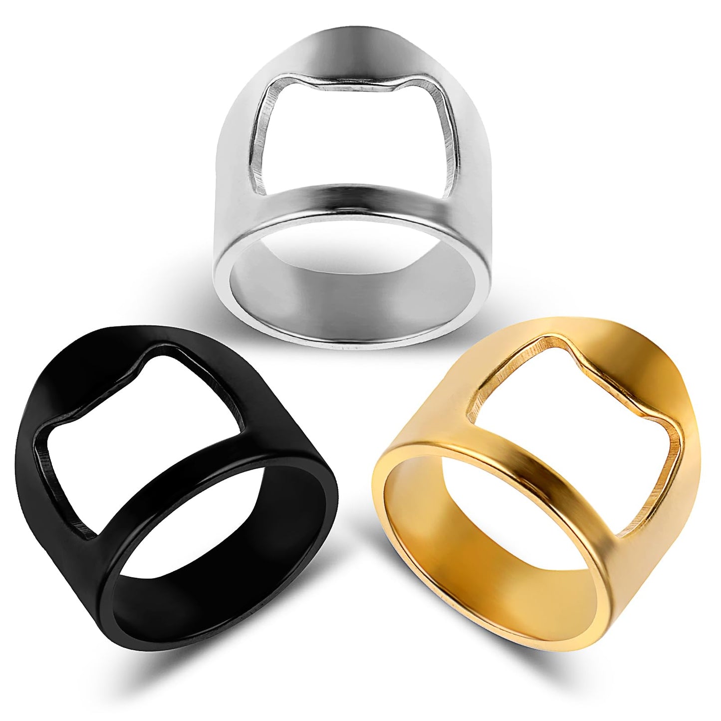 TIESOME Beer Bottle Opener Rings, 3 Pieces Rings Bottle Opener Colorful Stainless Steel Finger Bottle Opener Cool Finger Ring for Men Women Party Present Supplies(Size 8)