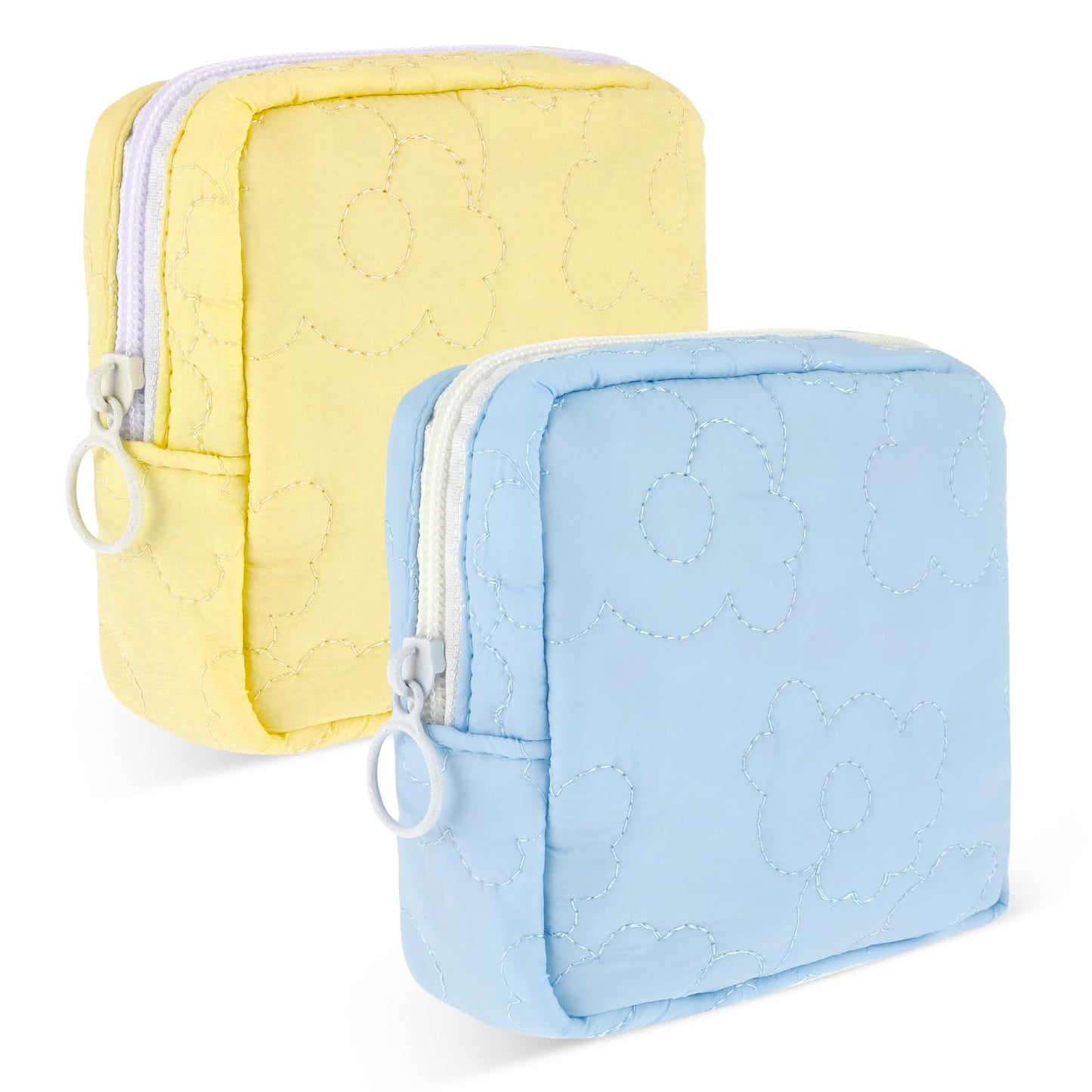 Embroidery Sanitary Napkin Storage Bag,2Pcs Portable Period Holder Bag Menstrual Cup Pouch Period Pad Pouch Menstrual Cup Pouch Tampon Holder Menstruation First Period Bag for Girls Women(Yellow+Blue)