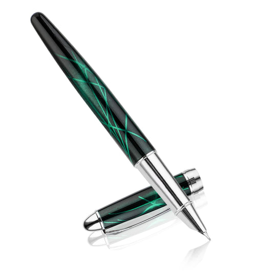 Andibro Acrylic Fountain Pen Fine Nib, Marble Appearance Fashion Pen with Ink Converter 0.38mm Fine Point Pen Smooth Writing Calligraphy Pen for Men Women Journaling School Office Gift(Green)