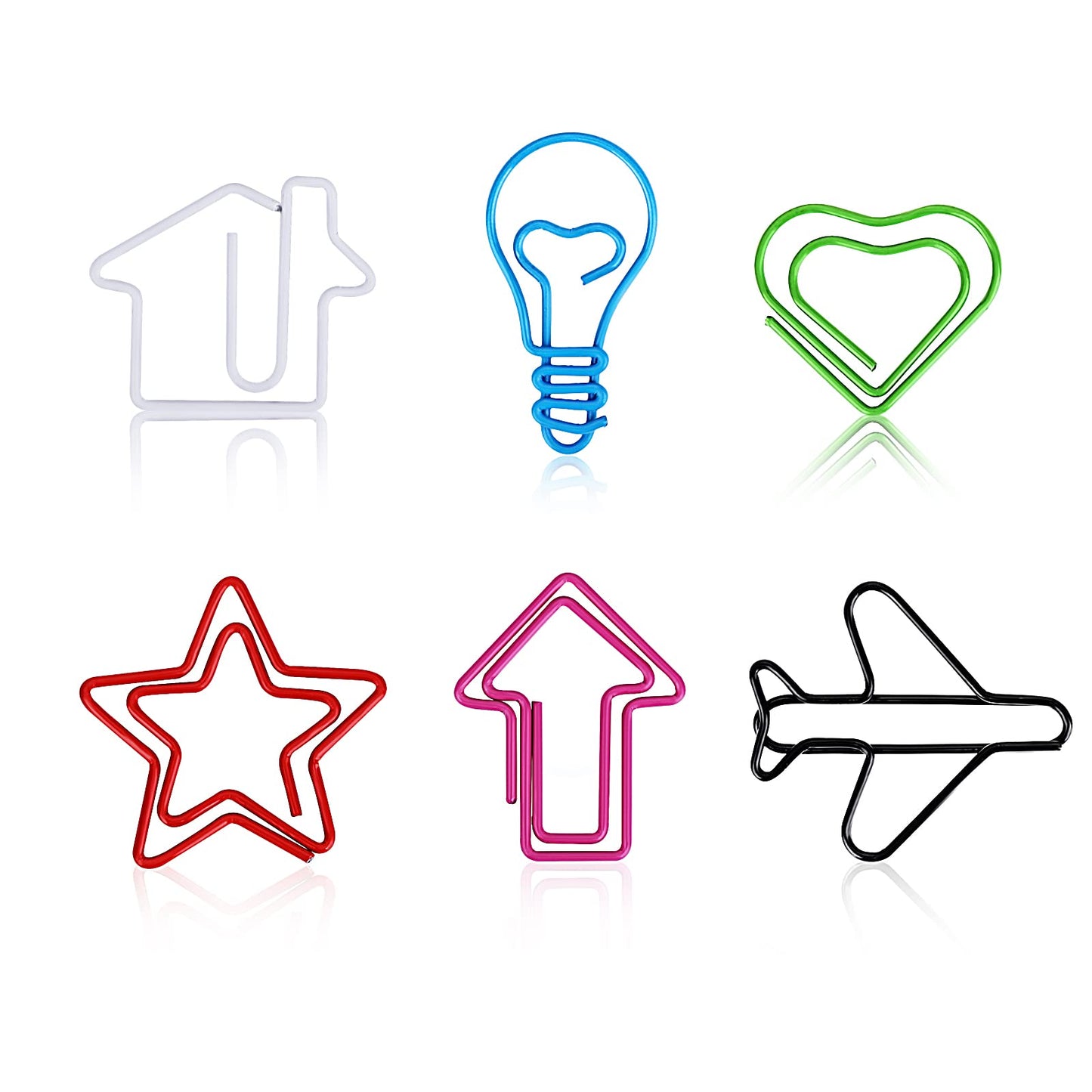 TIESOME 30Pcs Paper Clips, Metal Paper Clips Heart Airplane and Five‑Pointed Star Shape Paper Clips Novelty Shapes Paper Memo Clips Bookmark for Home Office School (Style B)