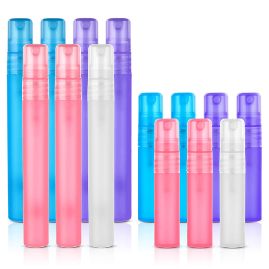 Amaxiu Refillable Perfume Atomizer Bottle for Travel, Mini Portable Spray Bottles 10ml/5ml Small Empty Sample Container Plastic Frosted Fine Mist Atomizer for Water Perfume Hair, 14Pack