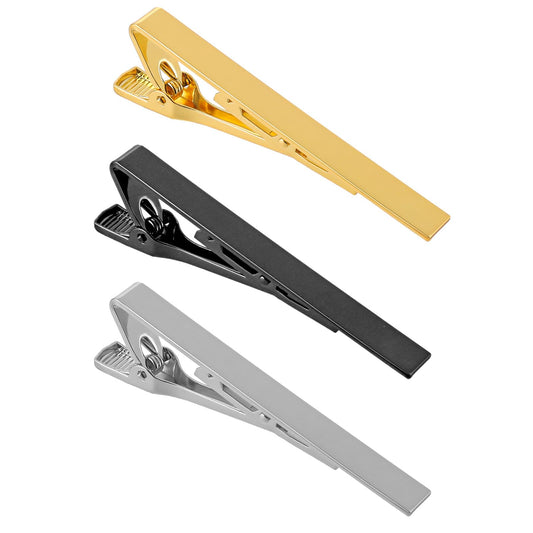 Bewudy 3 Pcs Tie Clips for Men, Tie Bar Clip Set for Business Tie, Metal Tie Tack Pins Tie Clip For Men Party Wedding and Daily Life (Gold, Silver, Black)