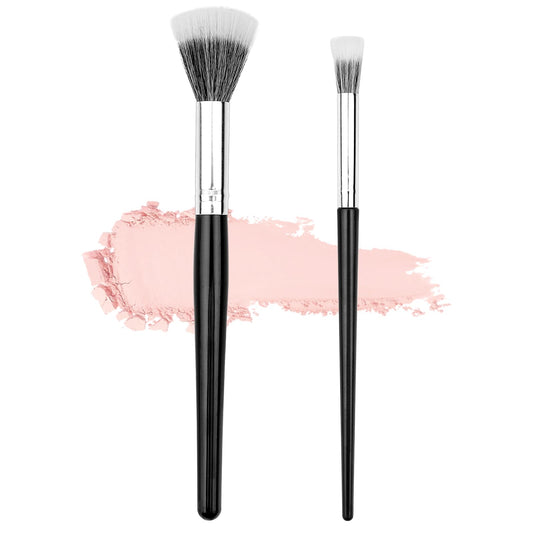Jeffdad 2 Pcs Blush Brush for Cheeks, Wool Make Up Brush Flat Head, Soft and Not Irritating Face, Face Makeup Brush For Loose or Pressed Powder(1Set 2Pcs)