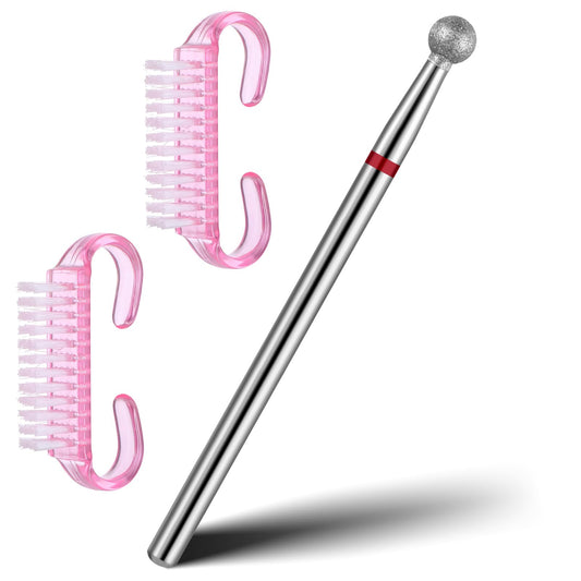 AOZUO Nail Drill Bits, Diamond Ball Bits Cuticle Clean Drill Bits for Nail with 2PCS Small Horn Brushes Professional Manicure Tools Safety Removal Cuticle Ball Bit and Clean Nail Kit
