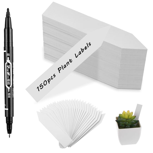 Bewudy 150Pcs Plant Labels for Outdoor Plants, Plant Labels Plastic with Marker Pen, Re-Usable Recyclable Plant Tags Garden Labels with Easy Write Surfaces Plant Label Marker