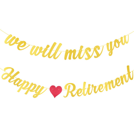 AOZUO Retirement Decoration, Retirement Decoration, Retirement Happy Retirement Banner Retirement Party Decorations We Will Miss You Decorative Gold Glitter In Lettering Strand for Women Men